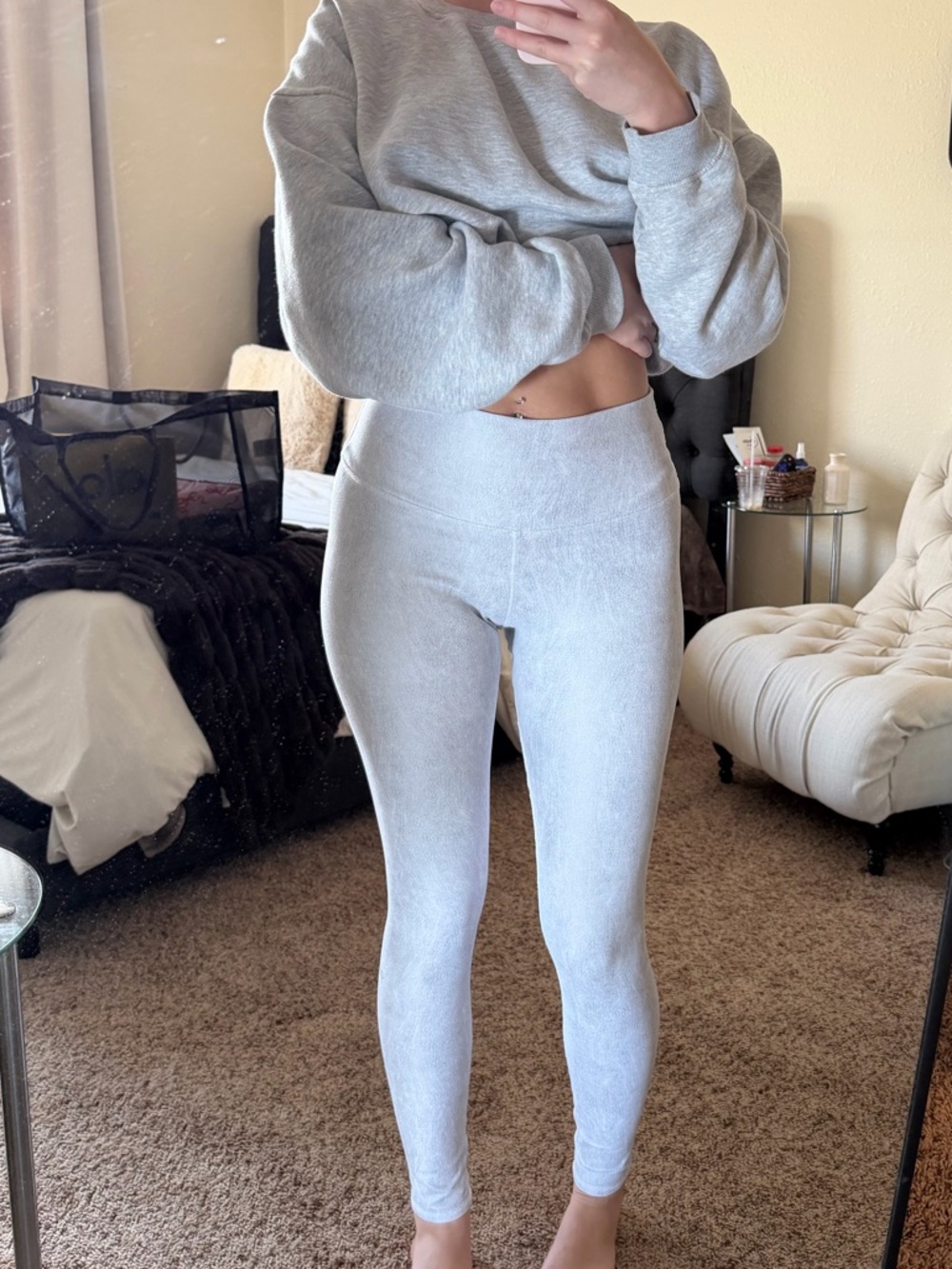 ALO Yoga Light Gray High-Rise Ribbed Leggings